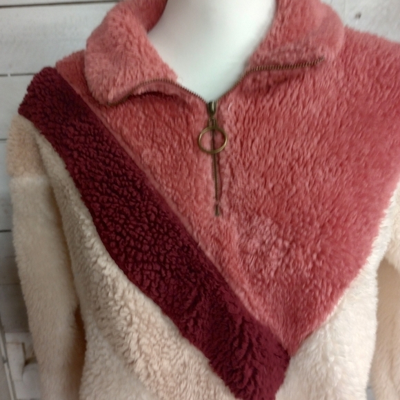 Baevely Sherpa Chevron 1/4-Zip Pullover Size Small Color Block Retro Style. - Picture 4 of 12